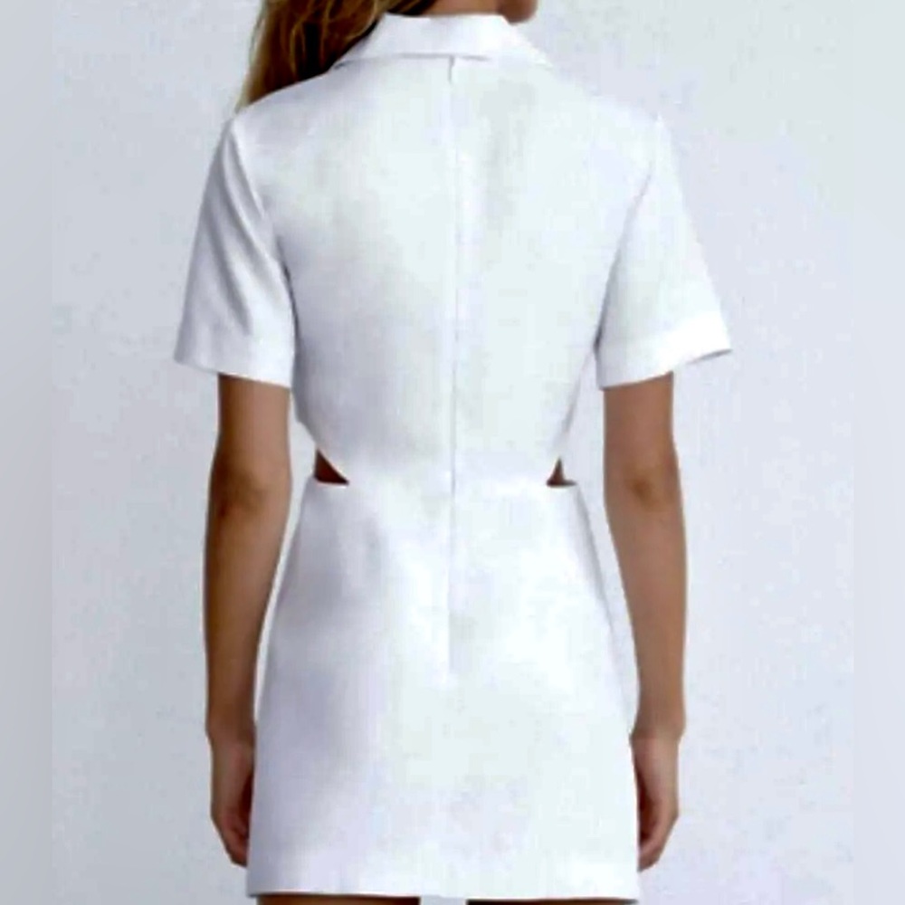 NWT Zara White Cut Out Mini Dress Sz L Summer Cocktail Party Event Trend Style - Picture 3 of 16